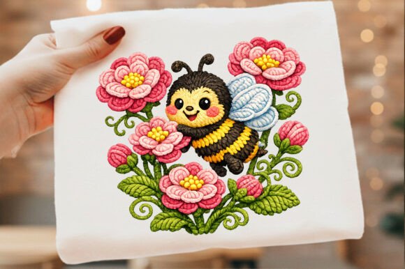 Bee Floral Embroidery for Handmade Products