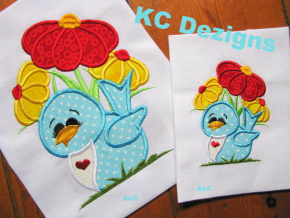 Bird with Summer Flowers: A Charming Embroidery Design