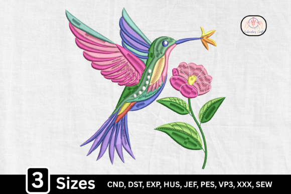 Boho Floral Hummingbird: A Vibrant Embroidery Design