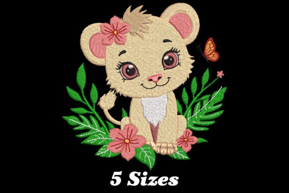 Charming Floral Cute Lion for Seasonal Embroidery