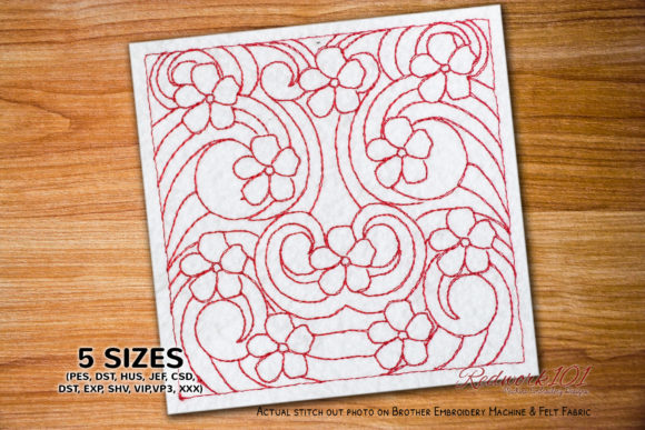 Charming Perwinkle Flowers with Leaves Redwork