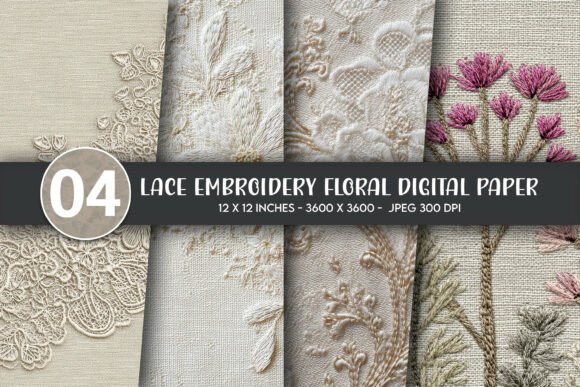 Elegant Lace Embroidery Floral Digital Paper
