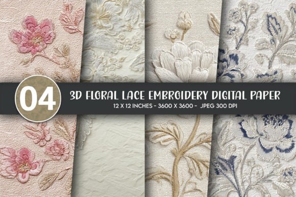 Evaluating 3D Floral Lace Embroidery Digital Paper
