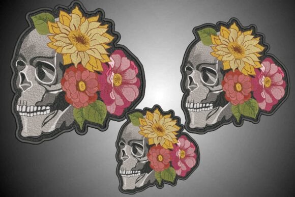 Floral Skull Patch: A Bold and Vibrant Embroidery Design