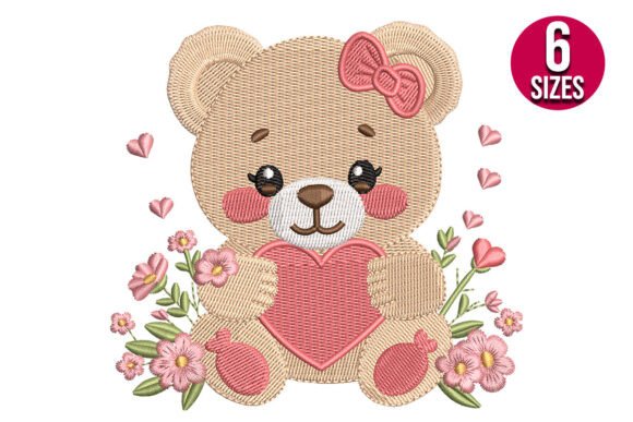 Floral Teddy Bear with Hearts: A Charming Design