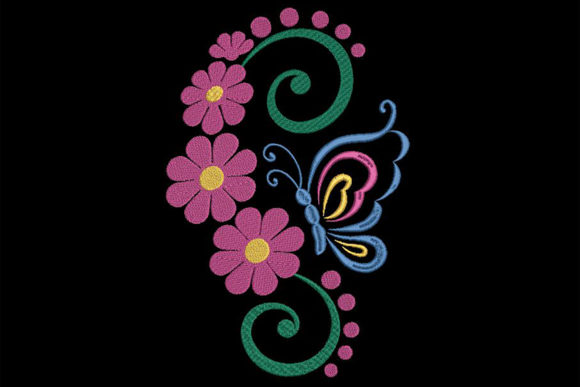 Flowers and Butterfly: A Charming Embroidery Design