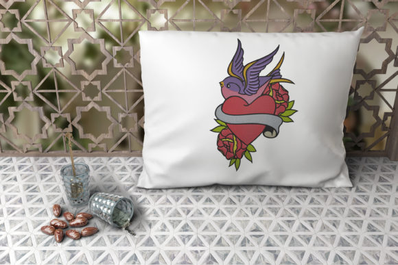 Heart with Roses and Bird: A Charming Embroidery Design