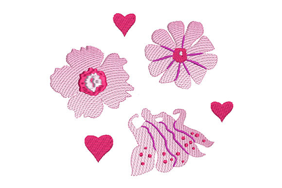 Pink Flowers with Hearts: A Charming Embroidery Design