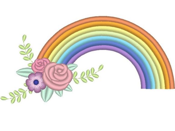 Rainbow and Flowers: A Vibrant Embroidery Design