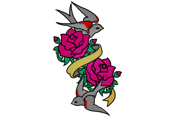 Roses and Swallow Embroidery: A Festive Touch