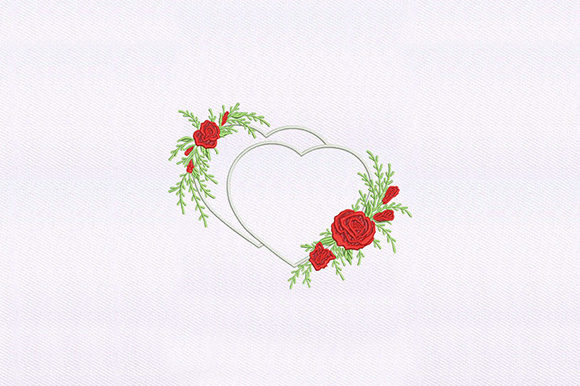 Two Hearts and Roses Arrangement: A Delicate Embroidery Design