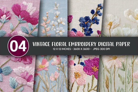 Vintage Floral Embroidery for Handmade Products