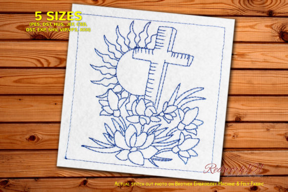 Wooden Cross with Flowers: A Charming Embroidery Design